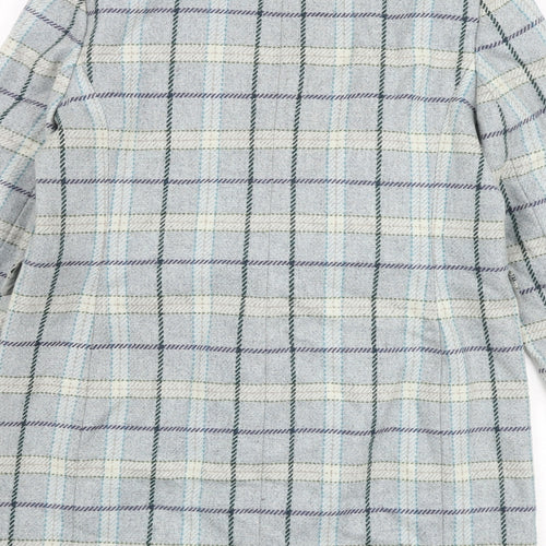 Marks and Spencer Womens Blue Check Overcoat Coat Size 12 Button