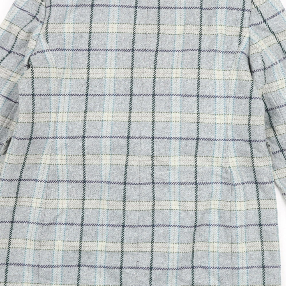 Marks and Spencer Womens Blue Check Overcoat Coat Size 12 Button