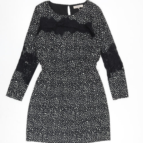 Limited Edition Womens Black Geometric Polyester A-Line Size 8 Round Neck Button