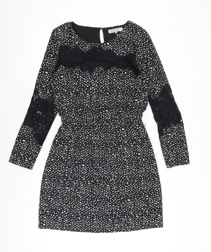 Limited Edition Womens Black Geometric Polyester A-Line Size 8 Round Neck Button
