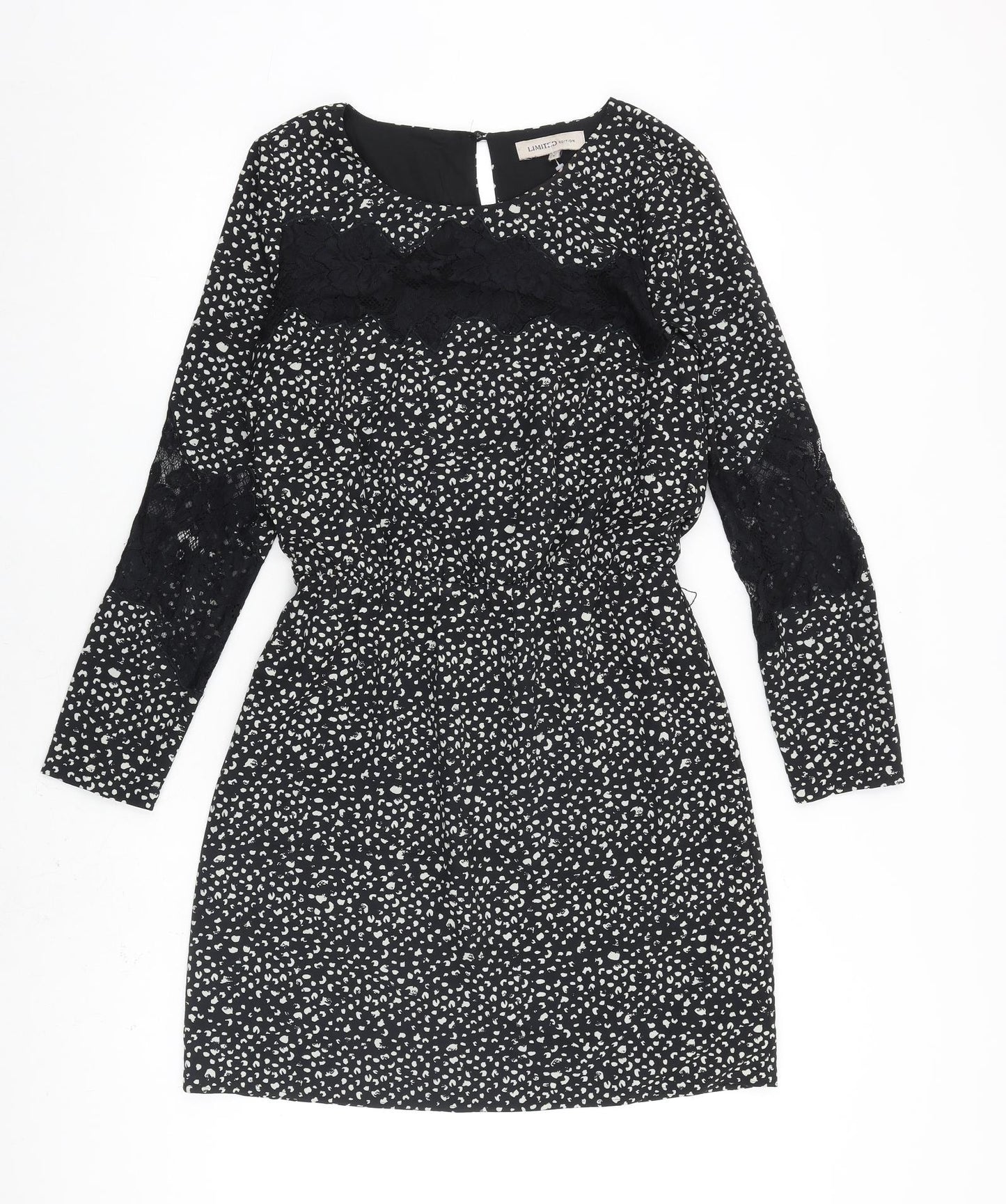 Limited Edition Womens Black Geometric Polyester A-Line Size 8 Round Neck Button