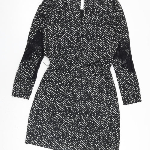 Limited Edition Womens Black Geometric Polyester A-Line Size 8 Round Neck Button