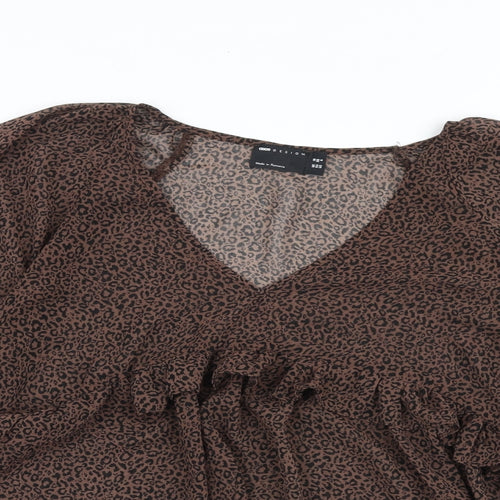 ASOS Womens Brown Animal Print Polyester Basic Blouse Size 10 V-Neck