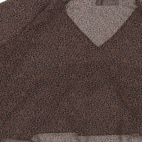 ASOS Womens Brown Animal Print Polyester Basic Blouse Size 10 V-Neck
