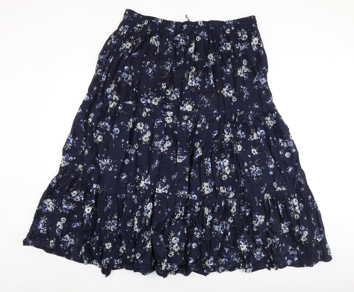 Love Yours Womens Blue Floral Cotton Flare Skirt Size 24 Tie