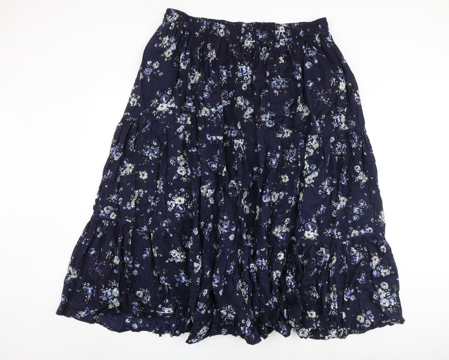 Love Yours Womens Blue Floral Cotton Flare Skirt Size 24 Tie