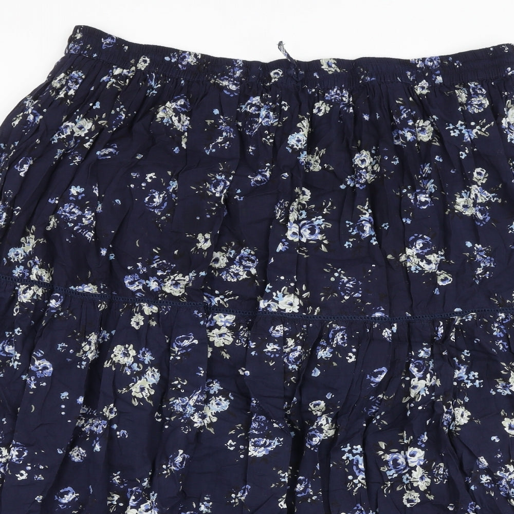 Love Yours Womens Blue Floral Cotton Flare Skirt Size 24 Tie