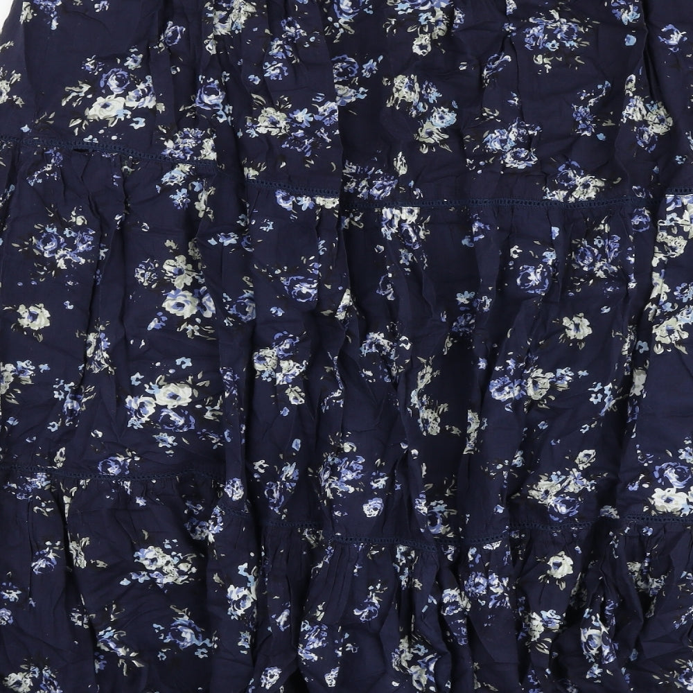 Love Yours Womens Blue Floral Cotton Flare Skirt Size 24 Tie