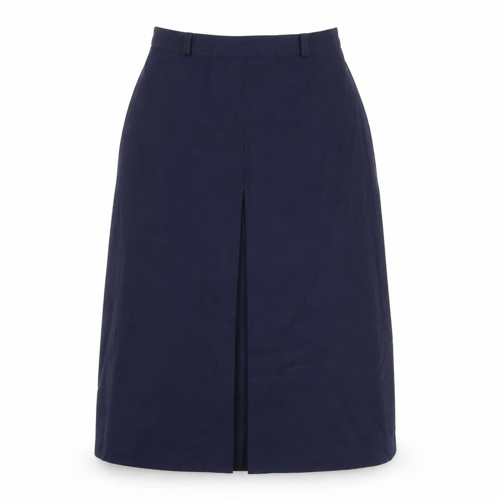 Front view of St Michael women’s blue polyester flare skirt, size UK 10, zip