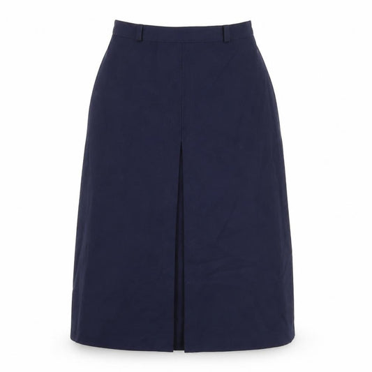 Front view of St Michael women’s blue polyester flare skirt, size UK 10, zip