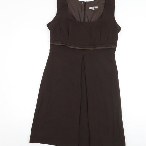 Marks and Spencer Womens Brown Polyester A-Line Size 14 Round Neck Zip