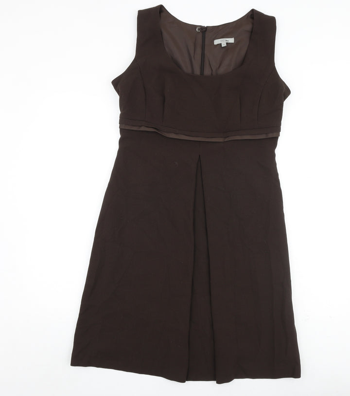Marks and Spencer Womens Brown Polyester A-Line Size 14 Round Neck Zip