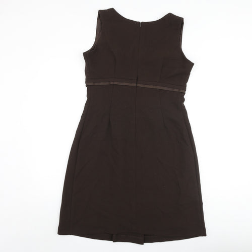 Marks and Spencer Womens Brown Polyester A-Line Size 14 Round Neck Zip