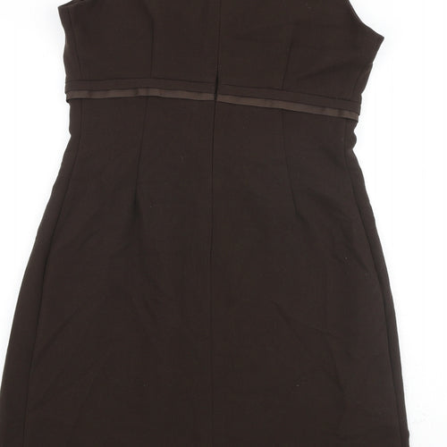 Marks and Spencer Womens Brown Polyester A-Line Size 14 Round Neck Zip