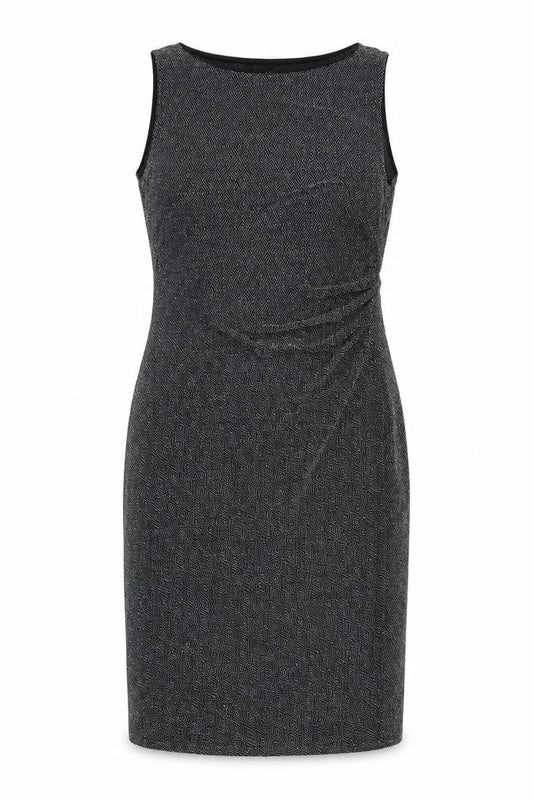 Front view of IZABEL LONDON women’s black nylon a-line, size UK 16, round neck pullover
