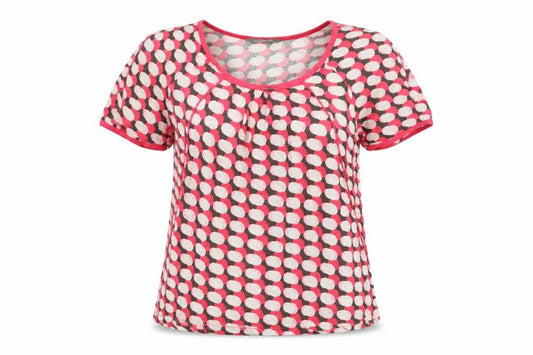 Front view of Sandwich women’s multicoloured geometric viscose basic t-shirt, size UK 8, round neck