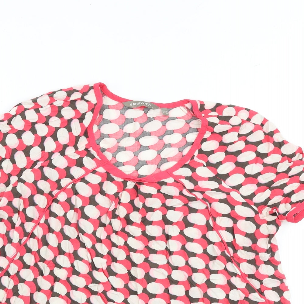 Sandwich Womens Multicoloured Geometric Viscose Basic T-Shirt Size 8 Round Neck