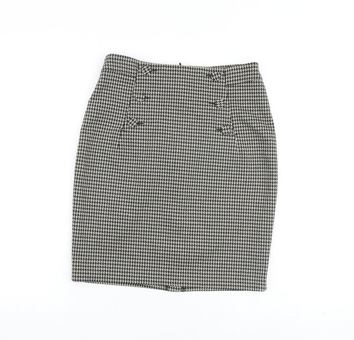 H&M Womens Black Geometric Polyester A-Line Skirt Size 8 Zip