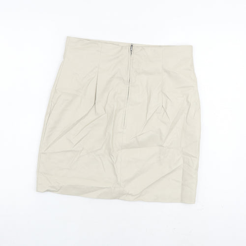 H&M Womens Beige Polyurethane A-Line Skirt Size 14 Zip