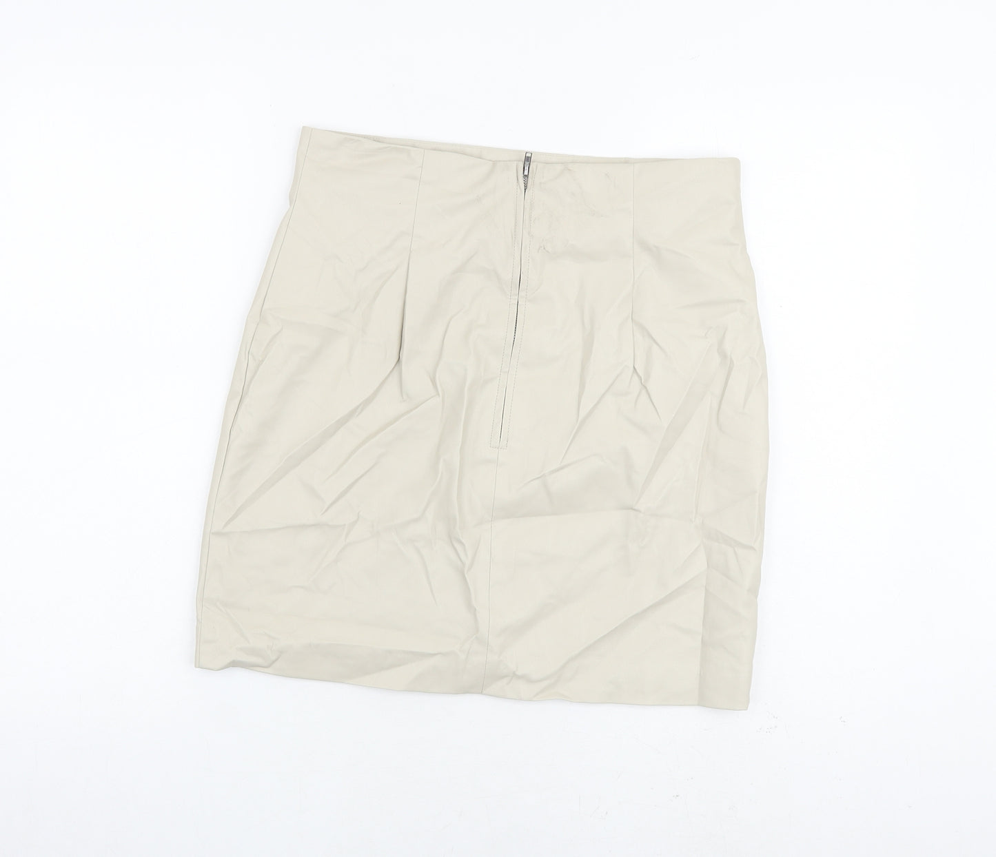 H&M Womens Beige Polyurethane A-Line Skirt Size 14 Zip