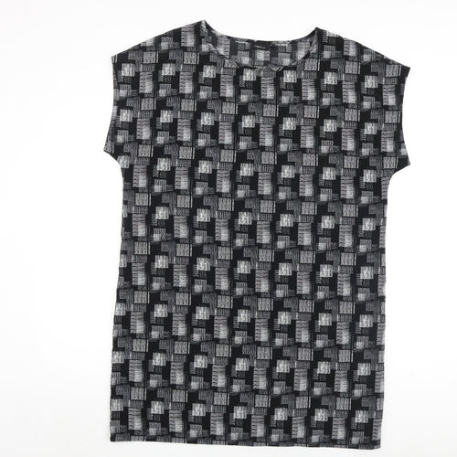 NEXT Womens Black Geometric Polyester A-Line Size 14 Round Neck Pullover