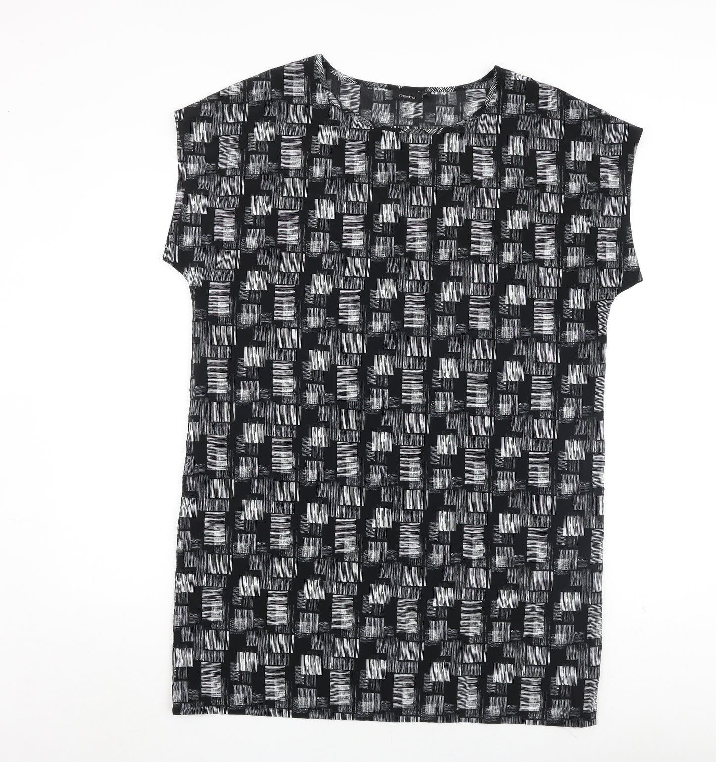 NEXT Womens Black Geometric Polyester A-Line Size 14 Round Neck Pullover