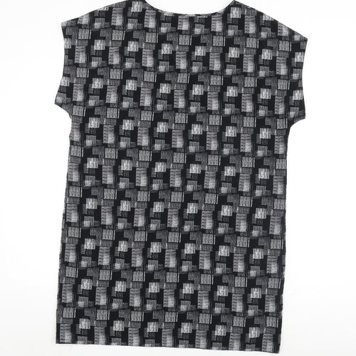 NEXT Womens Black Geometric Polyester A-Line Size 14 Round Neck Pullover