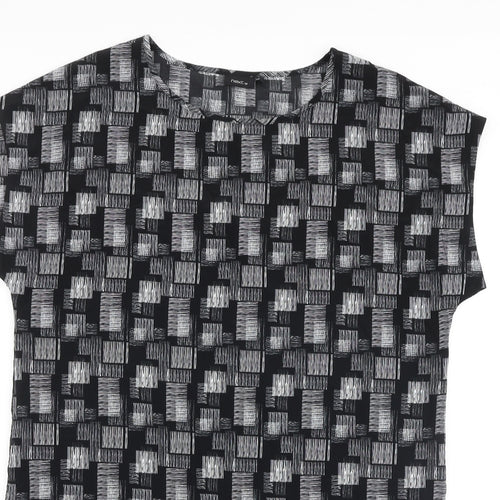 NEXT Womens Black Geometric Polyester A-Line Size 14 Round Neck Pullover