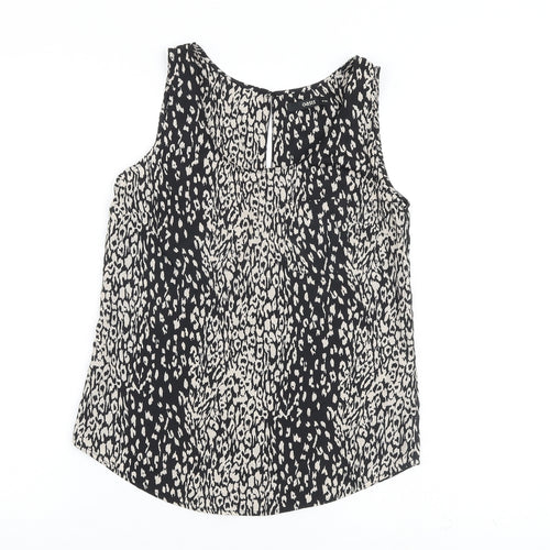 Oasis Womens Black Animal Print Polyester Basic Tank Size 8 Round Neck