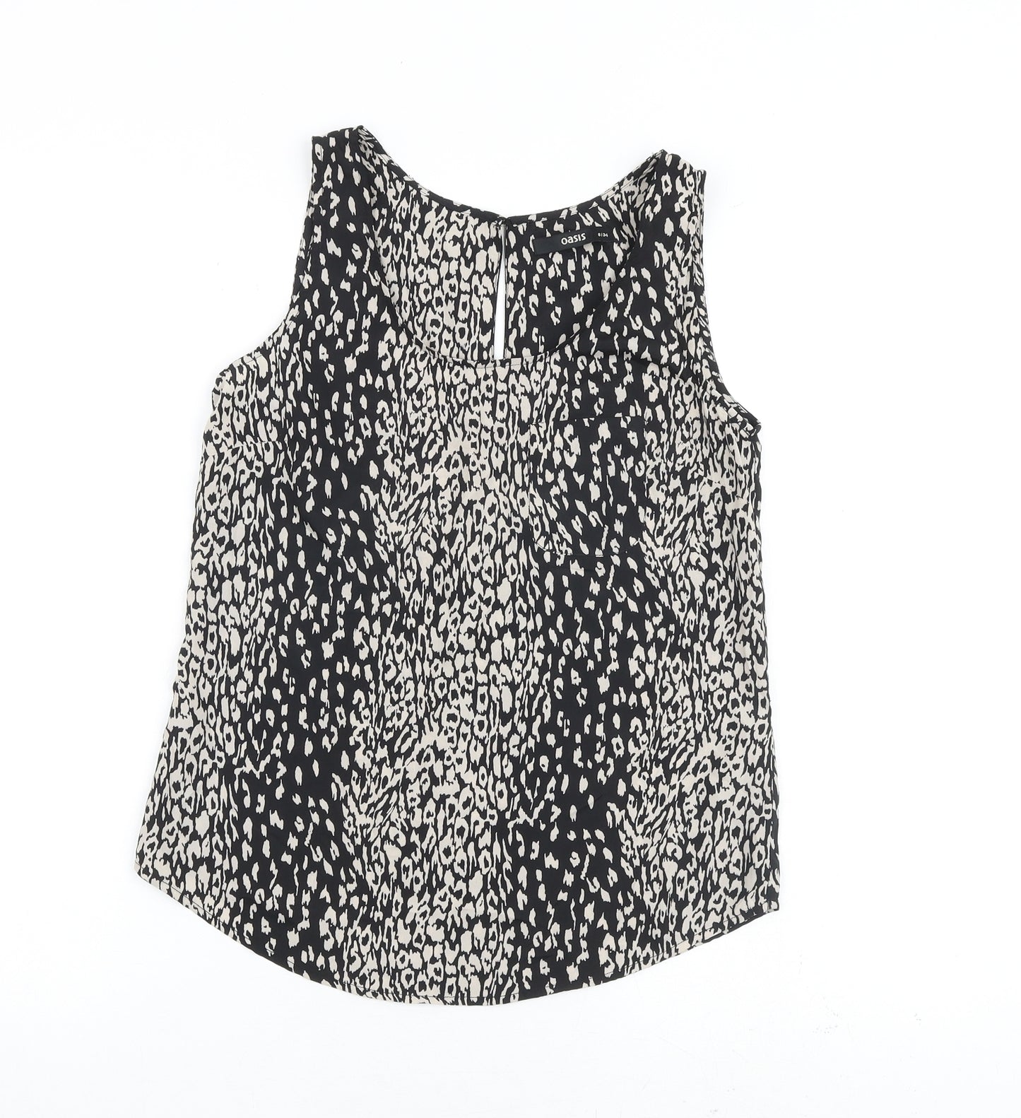 Oasis Womens Black Animal Print Polyester Basic Tank Size 8 Round Neck