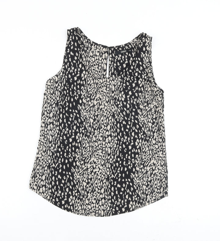 Oasis Womens Black Animal Print Polyester Basic Tank Size 8 Round Neck