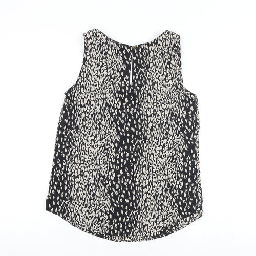 Oasis Womens Black Animal Print Polyester Basic Tank Size 8 Round Neck