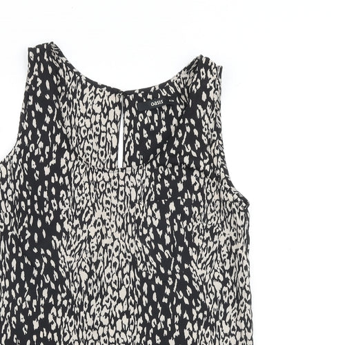 Oasis Womens Black Animal Print Polyester Basic Tank Size 8 Round Neck