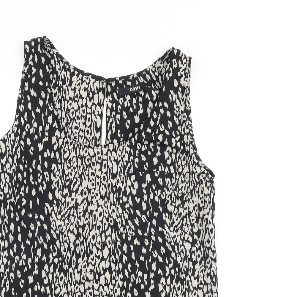 Oasis Womens Black Animal Print Polyester Basic Tank Size 8 Round Neck