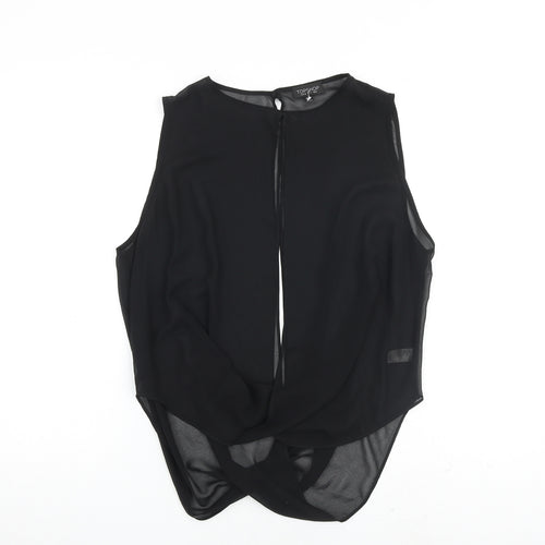 Topshop Womens Black Polyester Basic Blouse Size 8 Round Neck