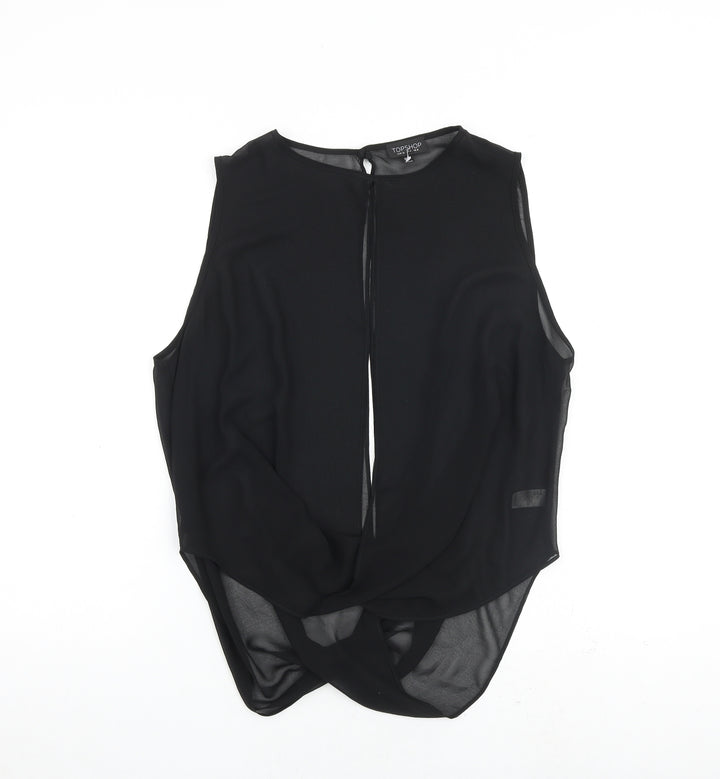 Topshop Womens Black Polyester Basic Blouse Size 8 Round Neck