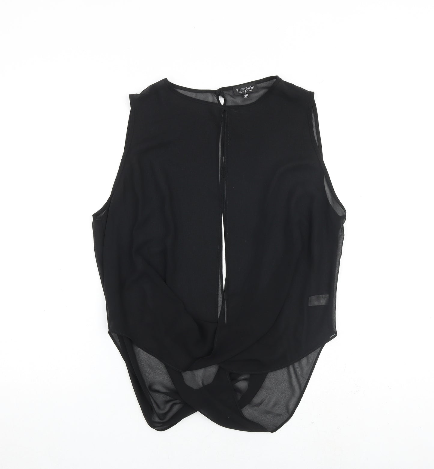 Topshop Womens Black Polyester Basic Blouse Size 8 Round Neck