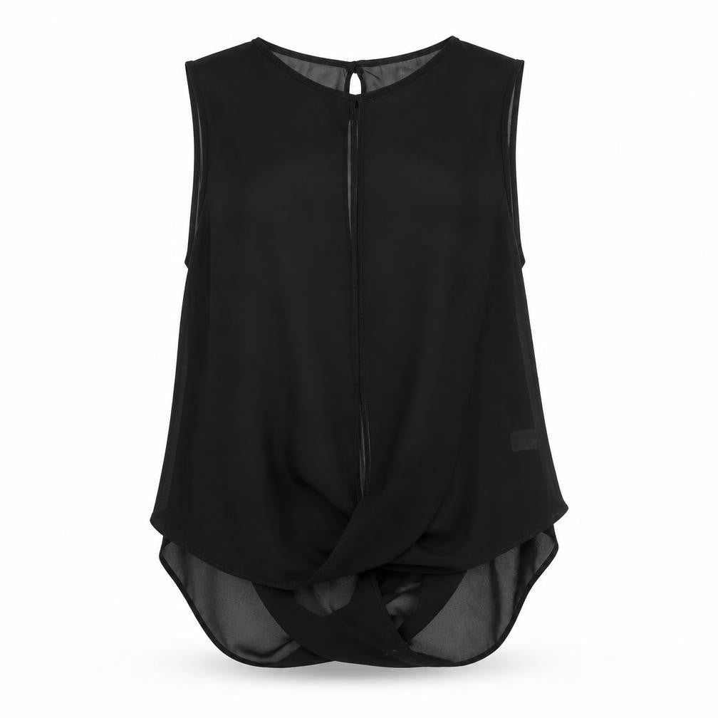 Front view of Topshop women’s black polyester basic blouse, size UK 8, round neck
