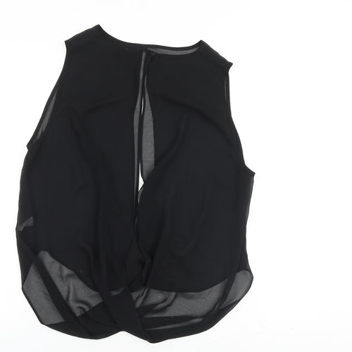 Topshop Womens Black Polyester Basic Blouse Size 8 Round Neck