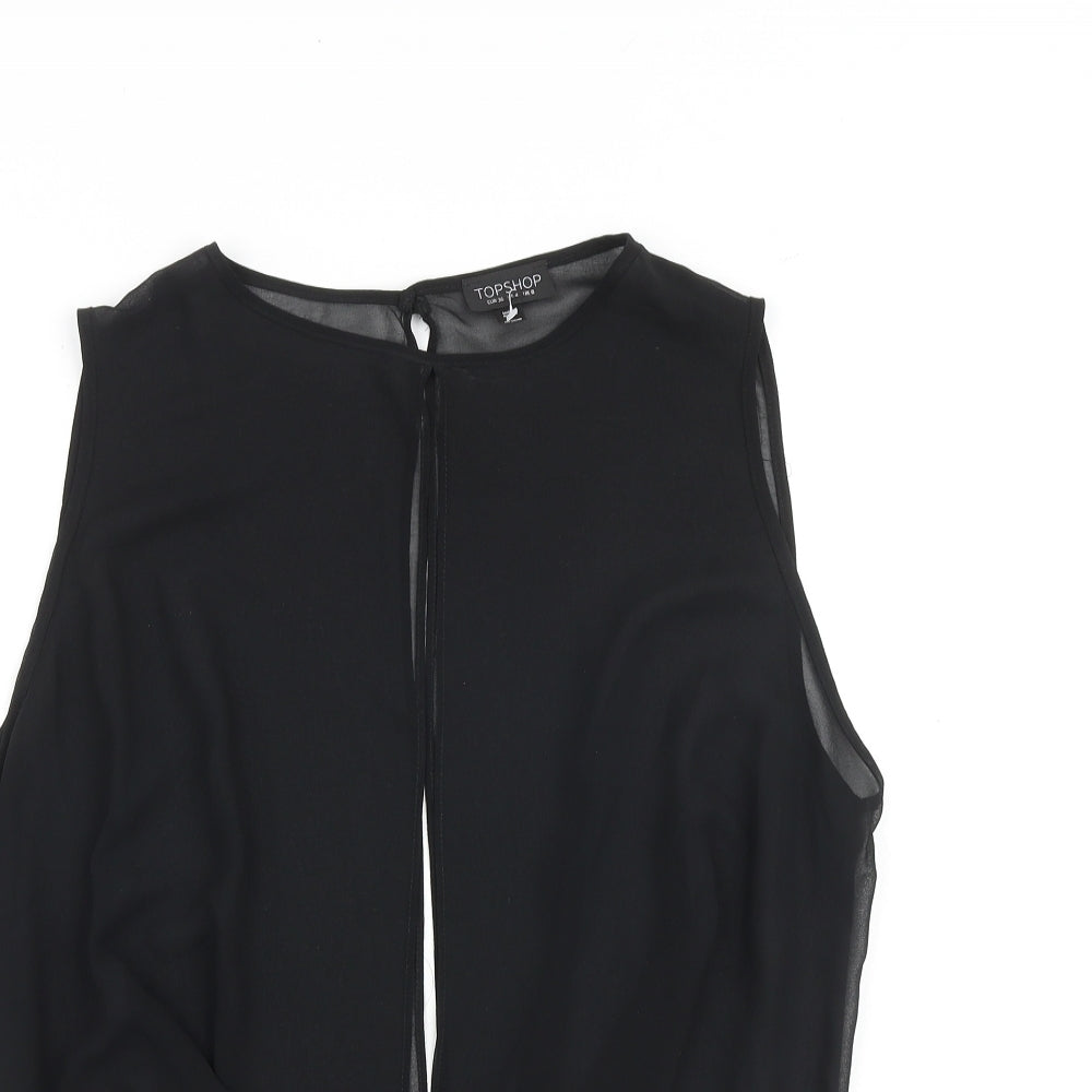 Topshop Womens Black Polyester Basic Blouse Size 8 Round Neck