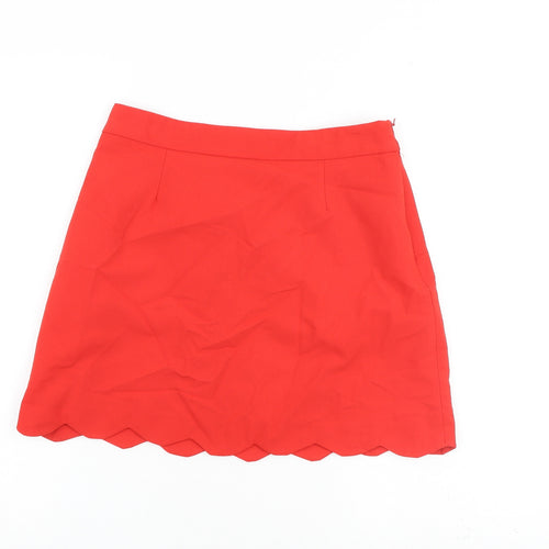 ASOS Womens Red Polyester A-Line Skirt Size 10 Zip