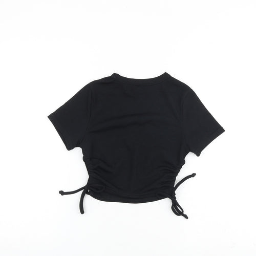 Boohoo Womens Black Polyester Basic T-Shirt Size 6 Round Neck - Ruched Sides