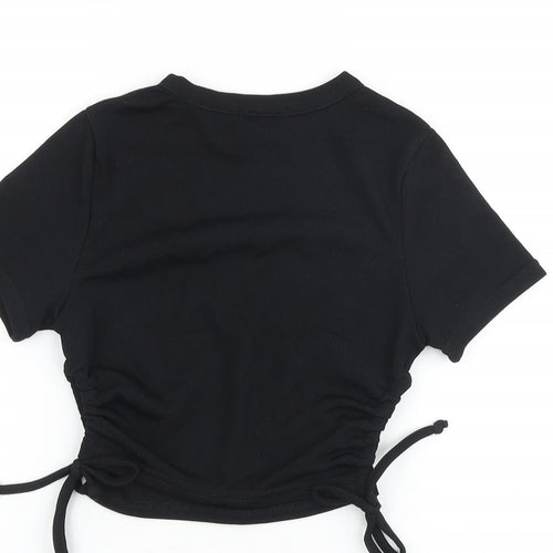 Boohoo Womens Black Polyester Basic T-Shirt Size 6 Round Neck - Ruched Sides