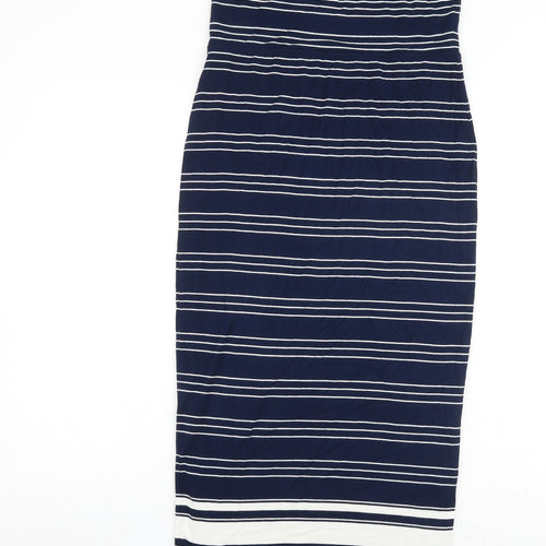 Max Studio Womens Blue Striped Viscose A-Line Size S Off the Shoulder Pullover