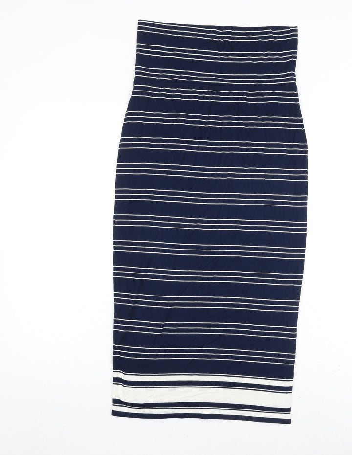 Max Studio Womens Blue Striped Viscose A-Line Size S Off the Shoulder Pullover