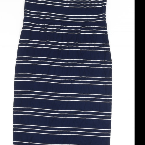 Max Studio Womens Blue Striped Viscose A-Line Size S Off the Shoulder Pullover