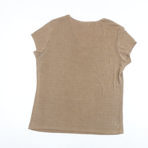 Classics Womens Brown Polyester Basic T-Shirt Size 12 Round Neck