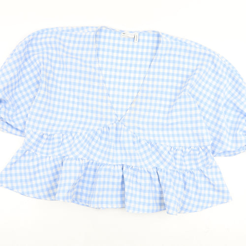 ASOS Womens Blue Check Polyester Basic Blouse Size 10 V-Neck