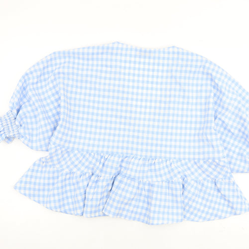 ASOS Womens Blue Check Polyester Basic Blouse Size 10 V-Neck