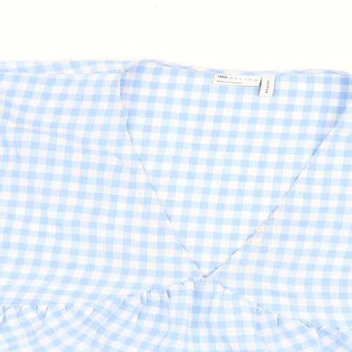ASOS Womens Blue Check Polyester Basic Blouse Size 10 V-Neck